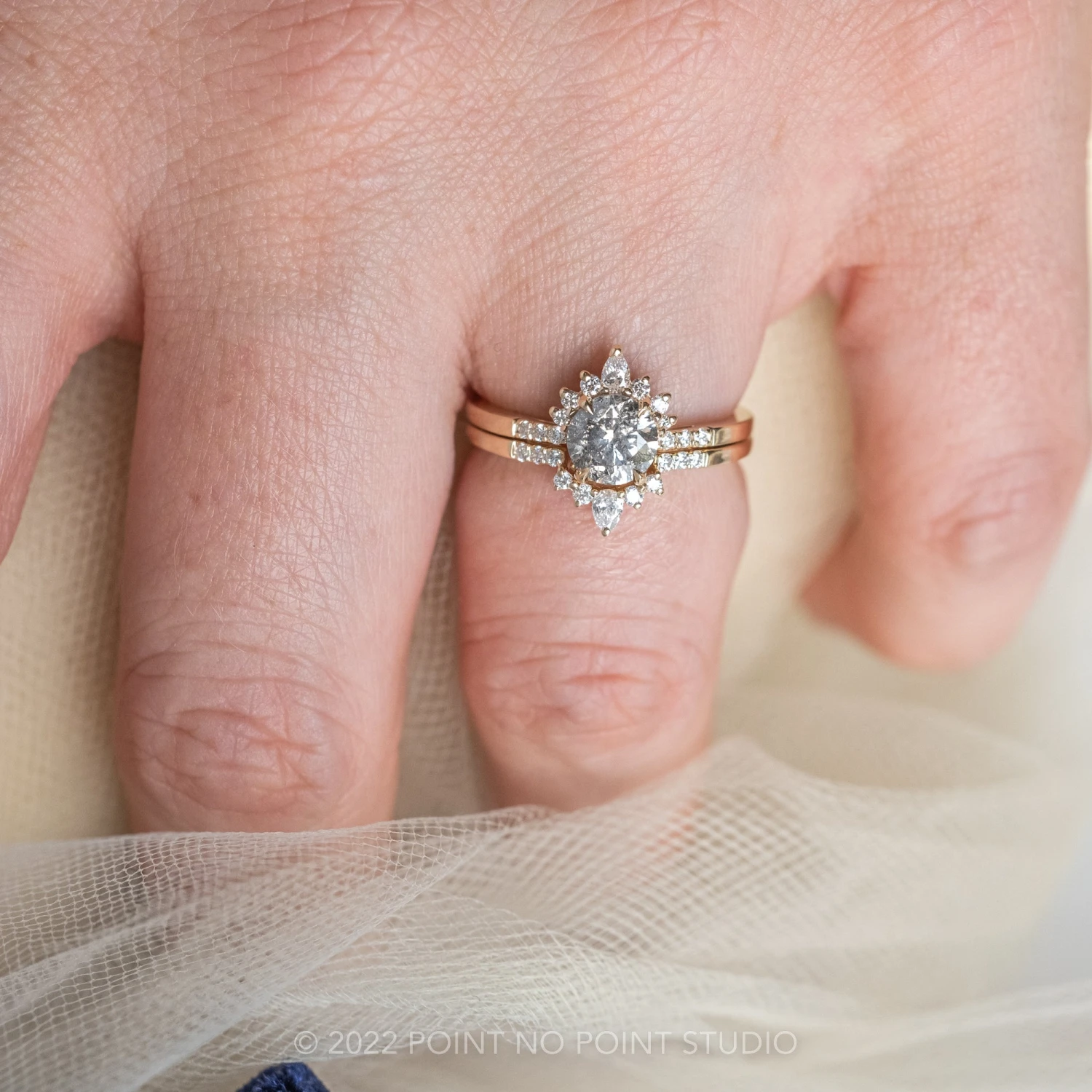 Pear Diamond Contour Band, Basket Emma Setting, 14k Yellow Gold 2 Pear Diamond Contour Band, Basket Emma Setting, 14k Yellow Gold - Image 2