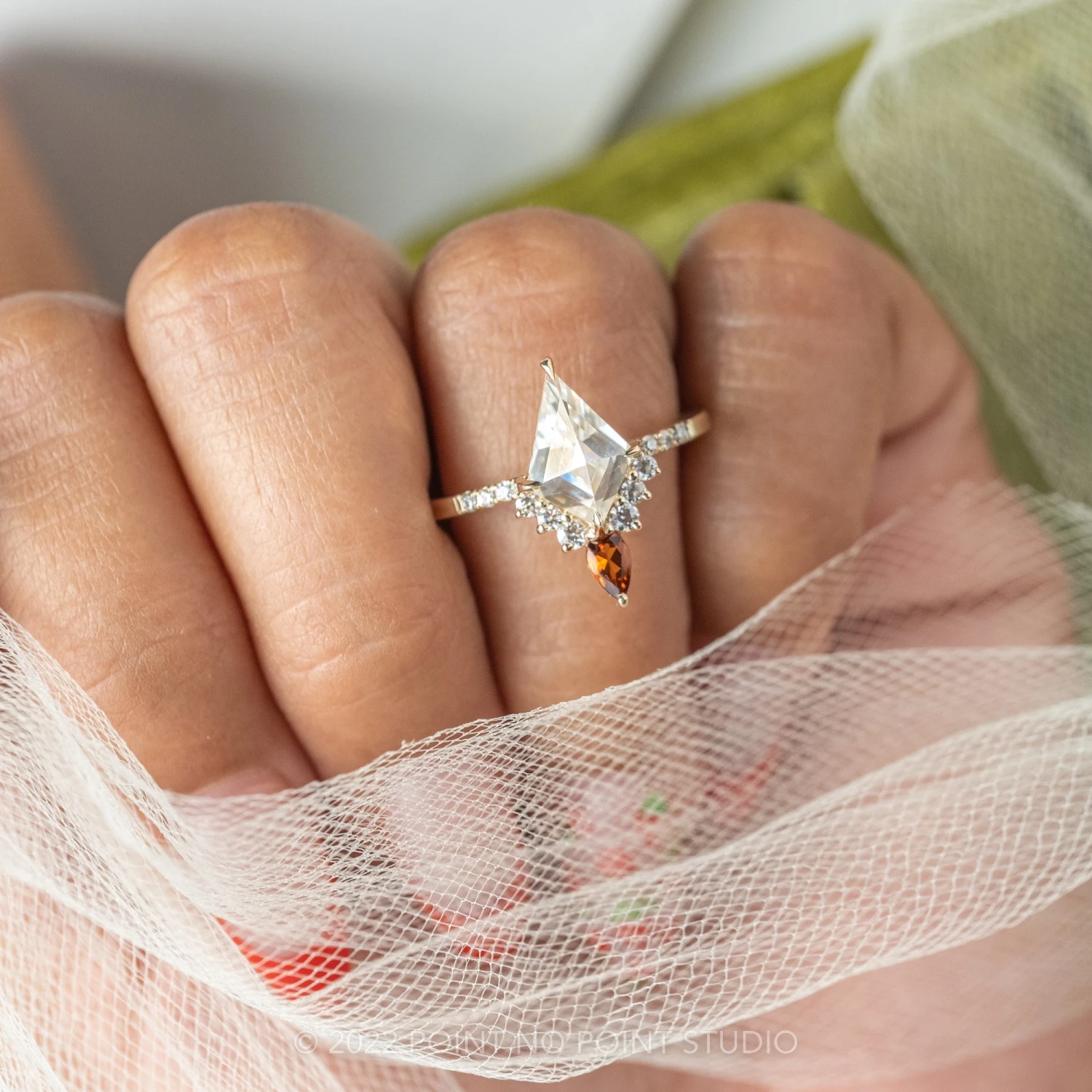 1.75 Carat Kite Moissanite Engagement Ring, Avaline Setting, 14K Yellow Gold 3 1.75 Carat Kite Moissanite Engagement Ring, Avaline Setting, 14K Yellow Gold - Image 3