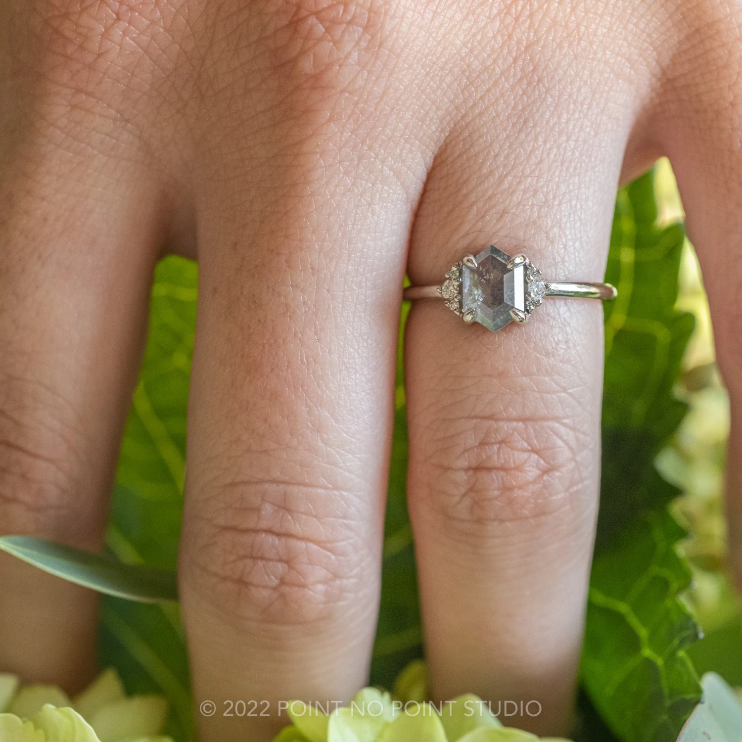 1.52 Carat Salt And Pepper Hexagon Diamond Engagement Ring, Charlotte Setting, 14k White Gold 2 1.52 Carat Salt And Pepper Hexagon Diamond Engagement Ring, Charlotte Setting, 14k White Gold - Image 2