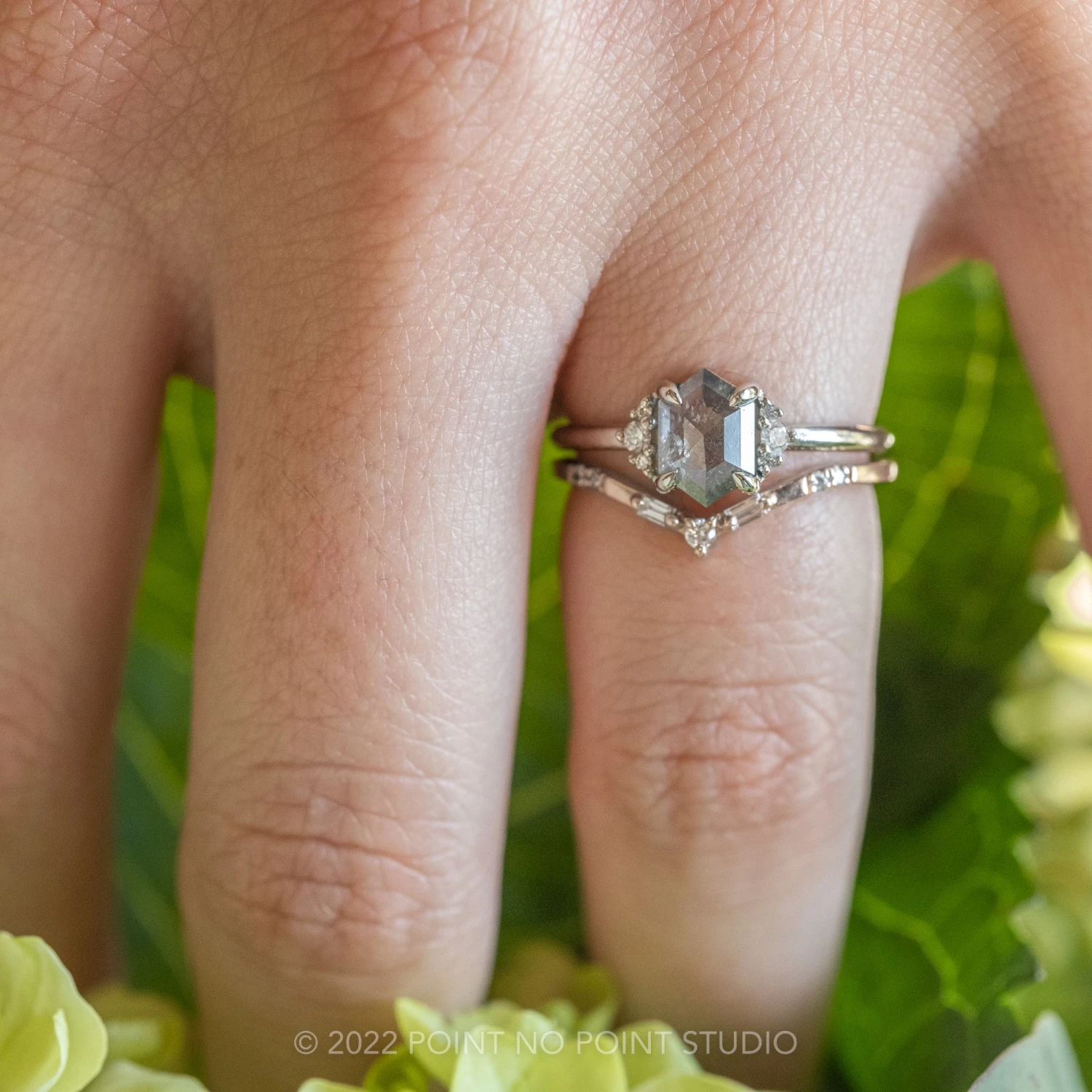 1.52 Carat Salt And Pepper Hexagon Diamond Engagement Ring, Charlotte Setting, 14k White Gold 3 1.52 Carat Salt And Pepper Hexagon Diamond Engagement Ring, Charlotte Setting, 14k White Gold - Image 3