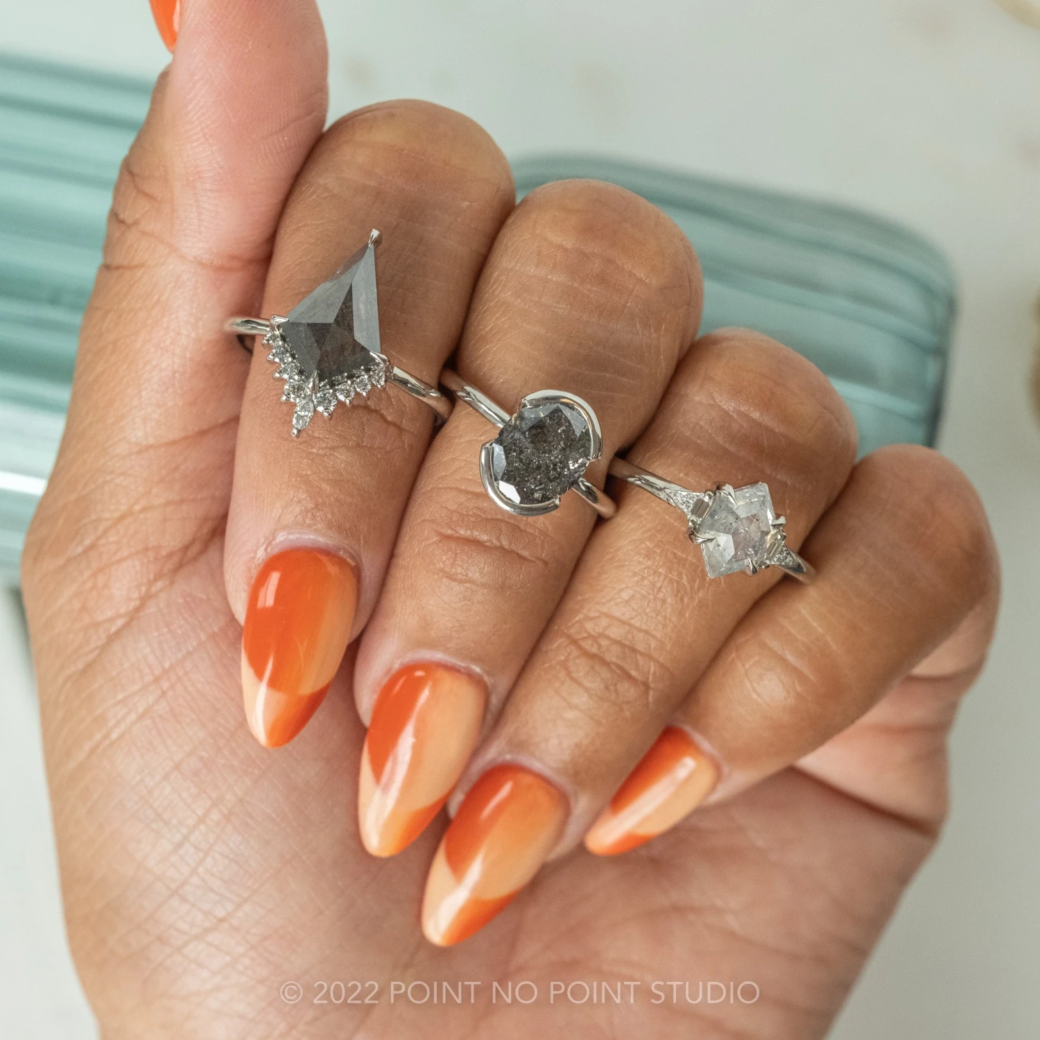 2.79 Carat Black Speckled Oval Diamond Engagement Ring, Shay Setting, 14k White Gold 2 2.79 Carat Black Speckled Oval Diamond Engagement Ring, Shay Setting, 14k White Gold - Image 2