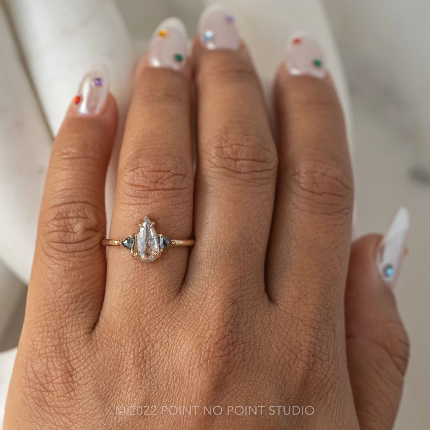 1.23 Carat Orange Salt And Pepper Pear Diamond Engagement Ring, Zoe Setting, 14k Yellow Gold 2 1.23 Carat Orange Salt And Pepper Pear Diamond Engagement Ring, Zoe Setting, 14k Yellow Gold - Image 2