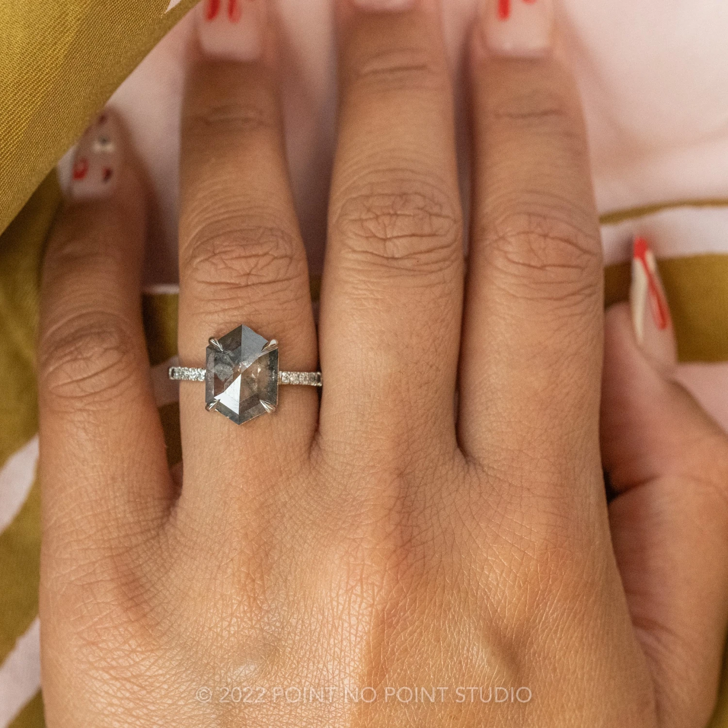 2.71 Carat Salt And Pepper Hexagon Diamond Engagement Ring, Ombre Jules Setting, 14K White Gold 2 2.71 Carat Salt And Pepper Hexagon Diamond Engagement Ring, Ombre Jules Setting, 14K White Gold - Image 2