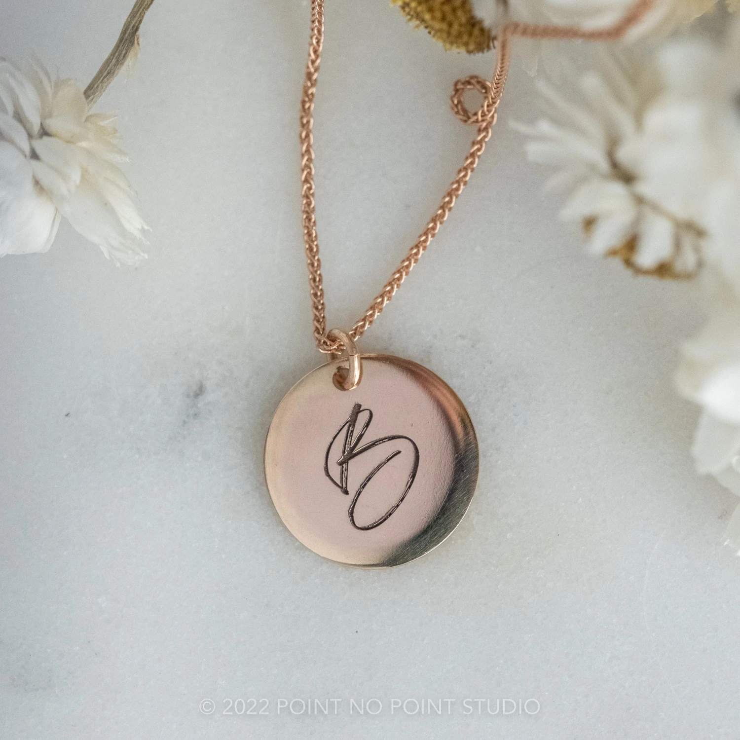 14k Gold Engraved Phoenix Single Initial Large Round Charm 2 14k Gold Engraved Phoenix Single Initial Large Round Charm - Image 2