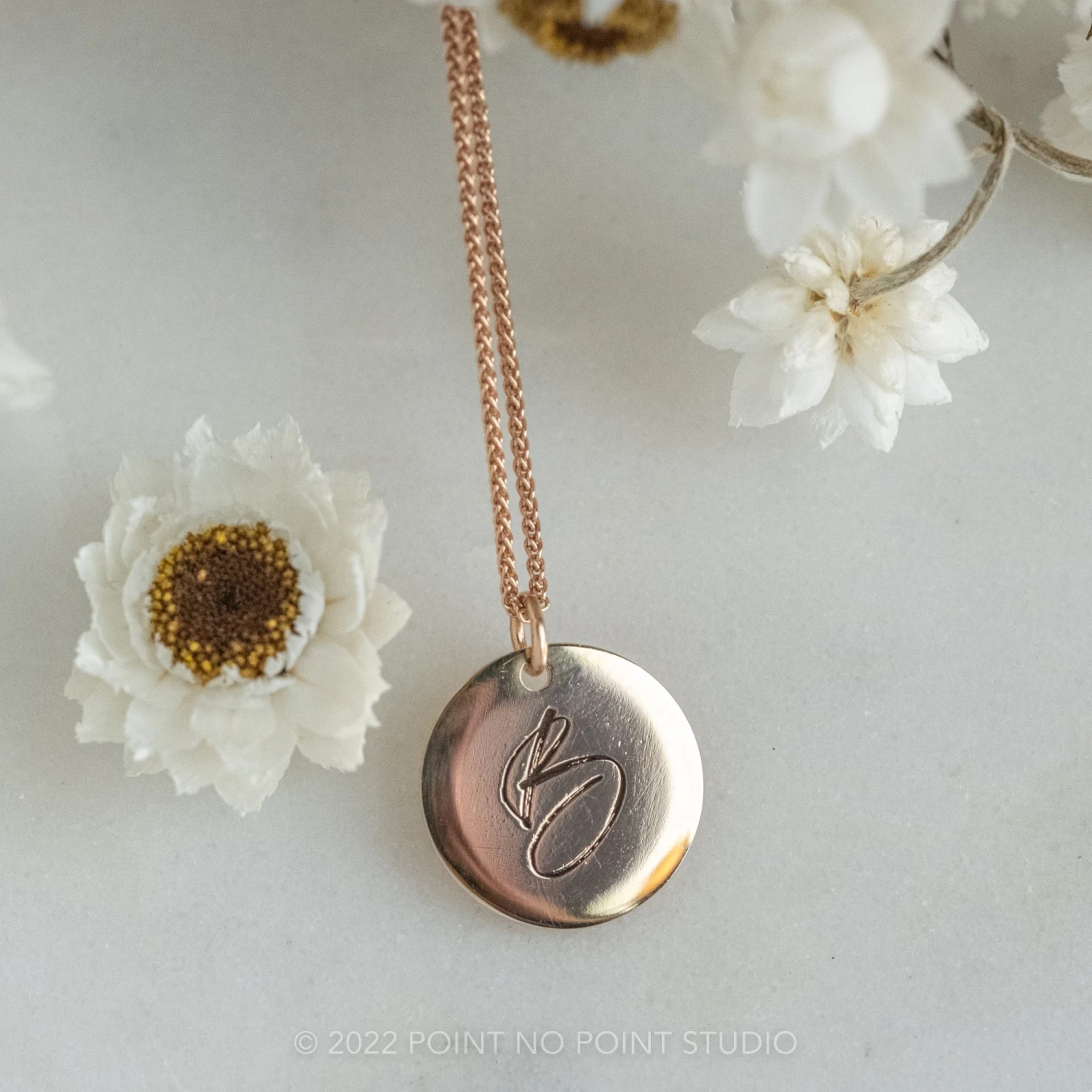 14k Gold Engraved Phoenix Single Initial Large Round Charm 4 14k Gold Engraved Phoenix Single Initial Large Round Charm - Image 4