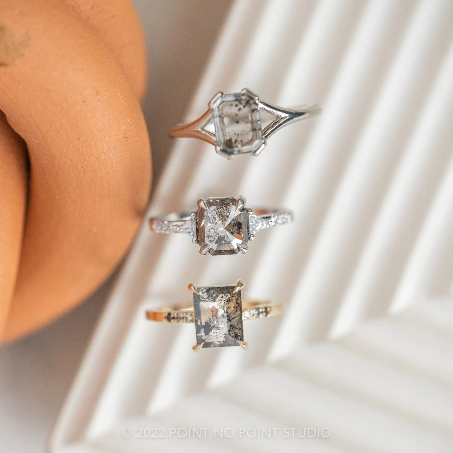 1.40 Carat Salt And Pepper Emerald Diamond Engagement Ring, Eliza Setting, 14K White Gold 4 1.40 Carat Salt And Pepper Emerald Diamond Engagement Ring, Eliza Setting, 14K White Gold - Image 4