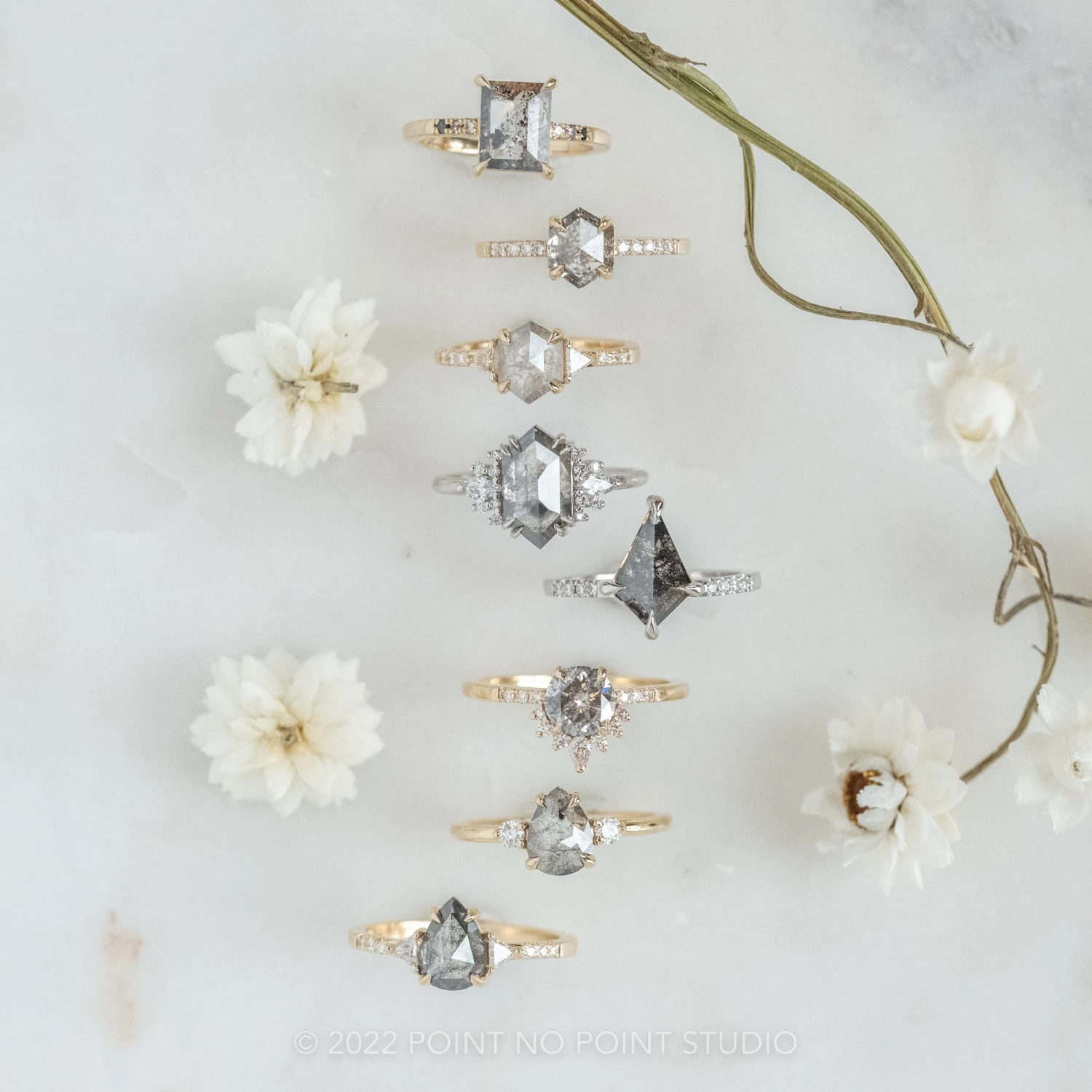 .96 Carat Salt And Pepper Hexagon Diamond Engagement Ring, Jules Setting, 14K Yellow Gold 4 .96 Carat Salt And Pepper Hexagon Diamond Engagement Ring, Jules Setting, 14K Yellow Gold - Image 4