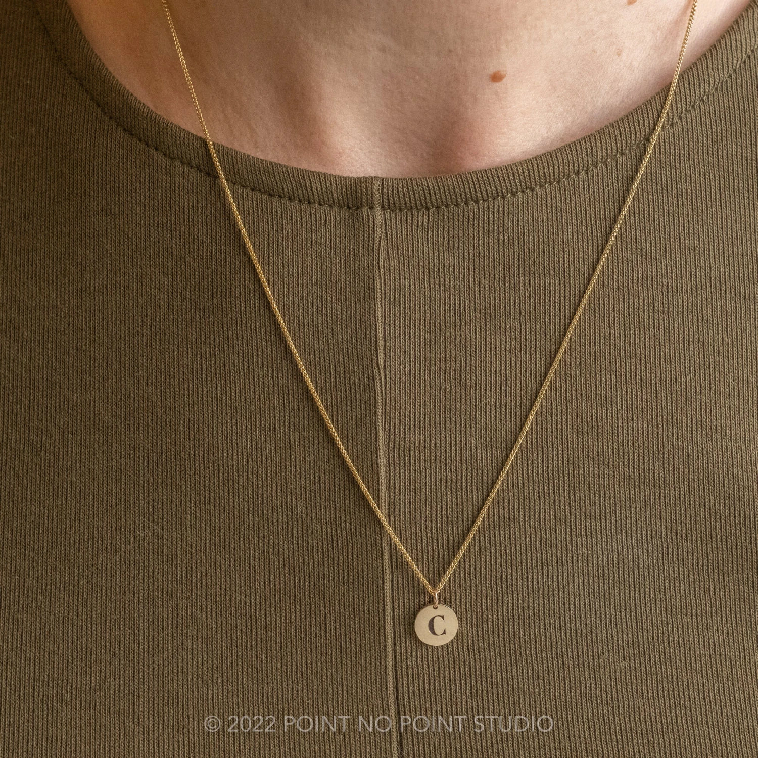 14k Gold Engraved Alouette Single Initial Small Round Charm 2 14k Gold Engraved Alouette Single Initial Small Round Charm - Image 2