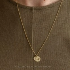 14k Gold Engraved Alouette Monogram Large Round Charm -Point No Point Studio Store 20221027 SFS0149