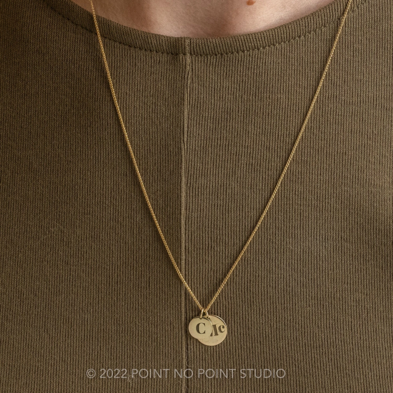 14k Gold Engraved Alouette Single Initial Small Round Charm 4 14k Gold Engraved Alouette Single Initial Small Round Charm - Image 4