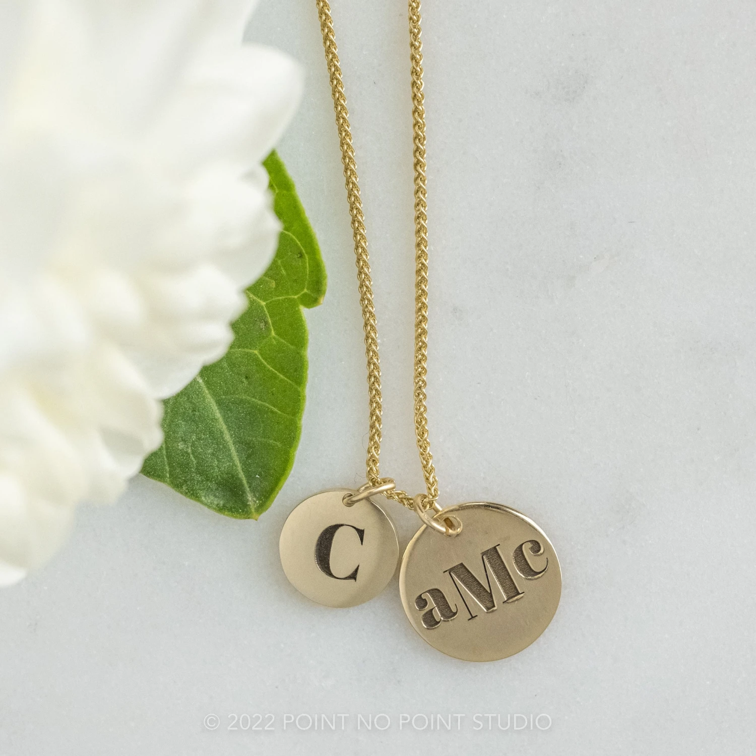14k Gold Engraved Alouette Single Initial Small Round Charm 3 14k Gold Engraved Alouette Single Initial Small Round Charm - Image 3