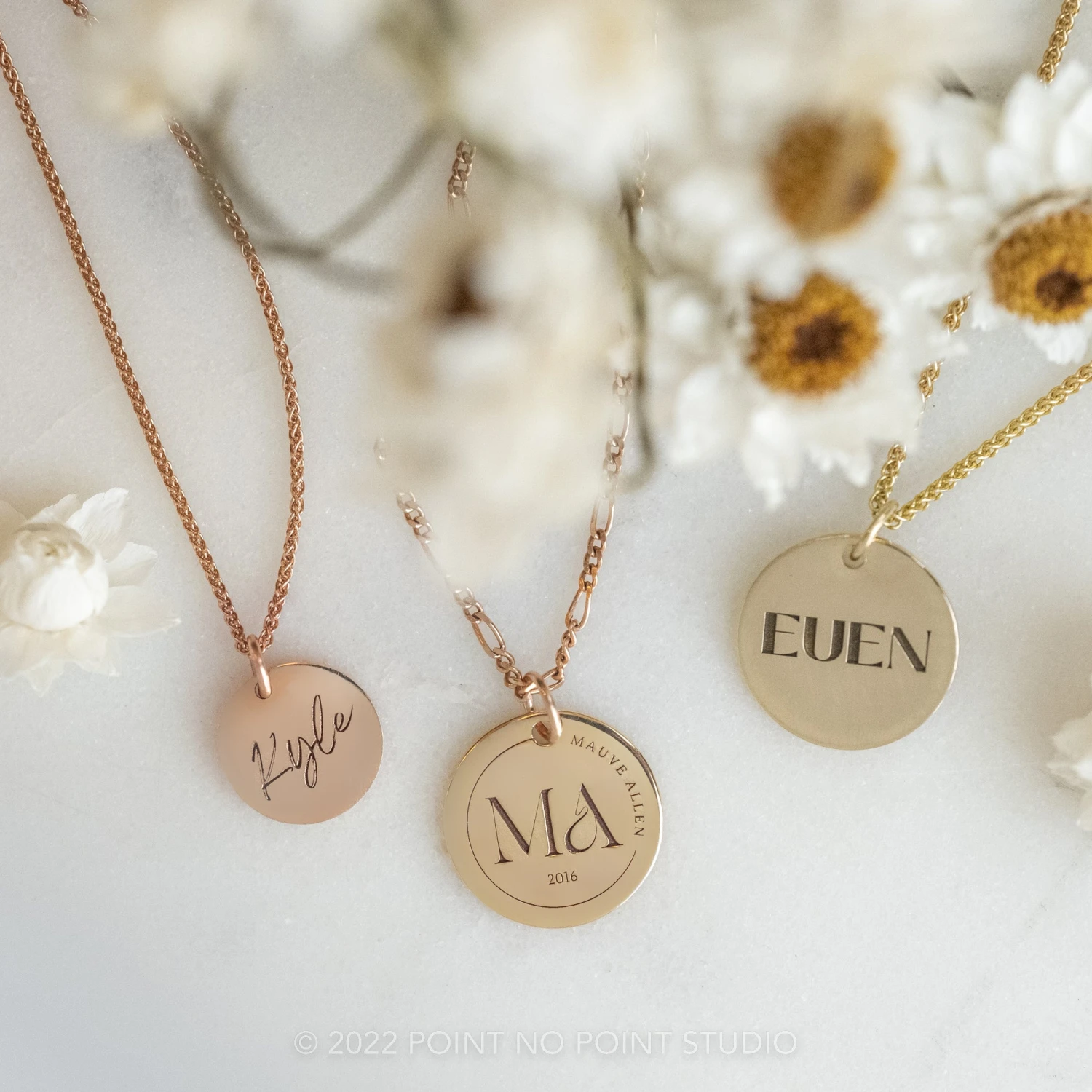 14k Gold Engraved Phoenix Single Name Small Round Charm 4 14k Gold Engraved Phoenix Single Name Small Round Charm - Image 4