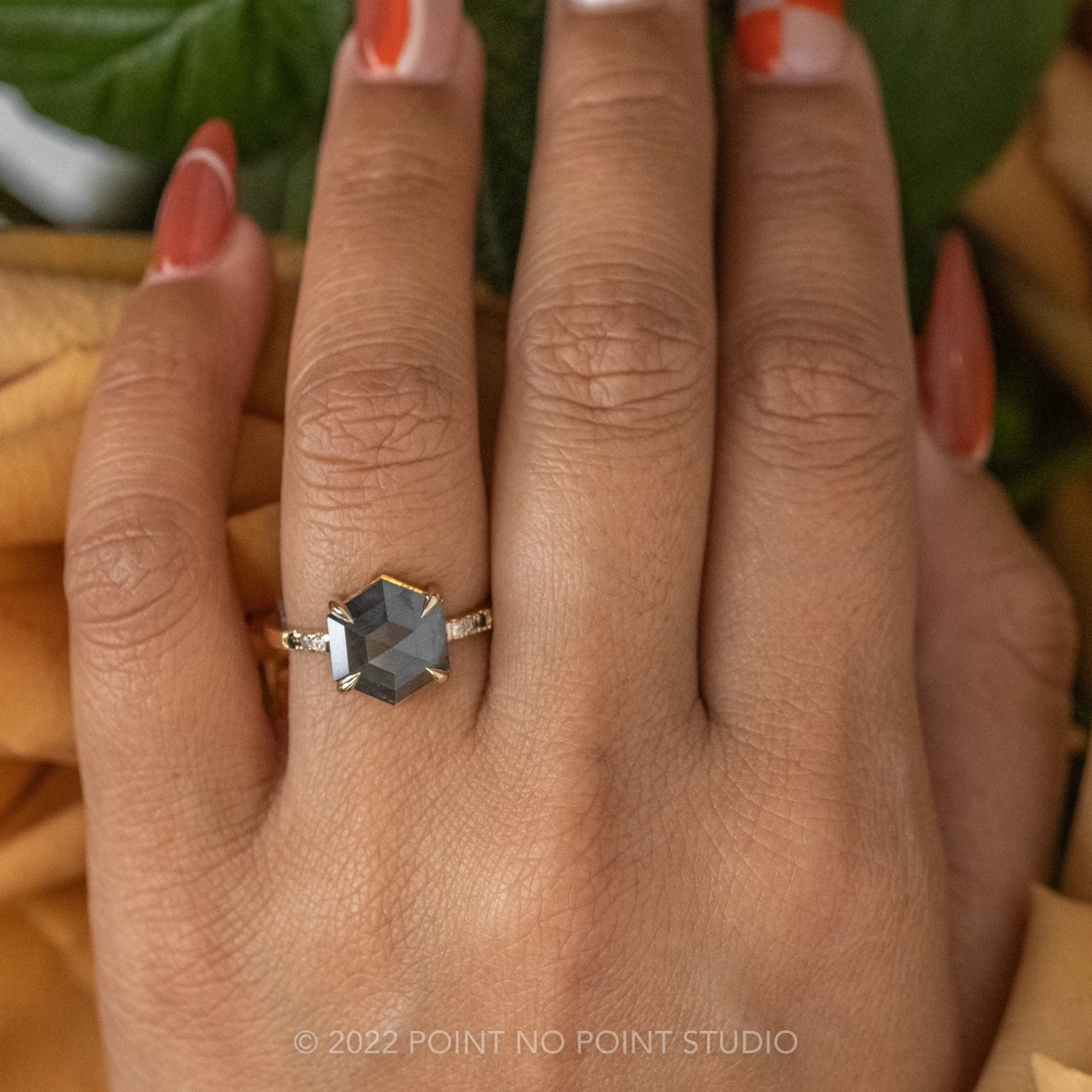 2.56 Carat Black Hexagon Diamond Engagement Ring, Ombre Jules Setting, 14k Yellow Gold 2 2.56 Carat Black Hexagon Diamond Engagement Ring, Ombre Jules Setting, 14k Yellow Gold - Image 2