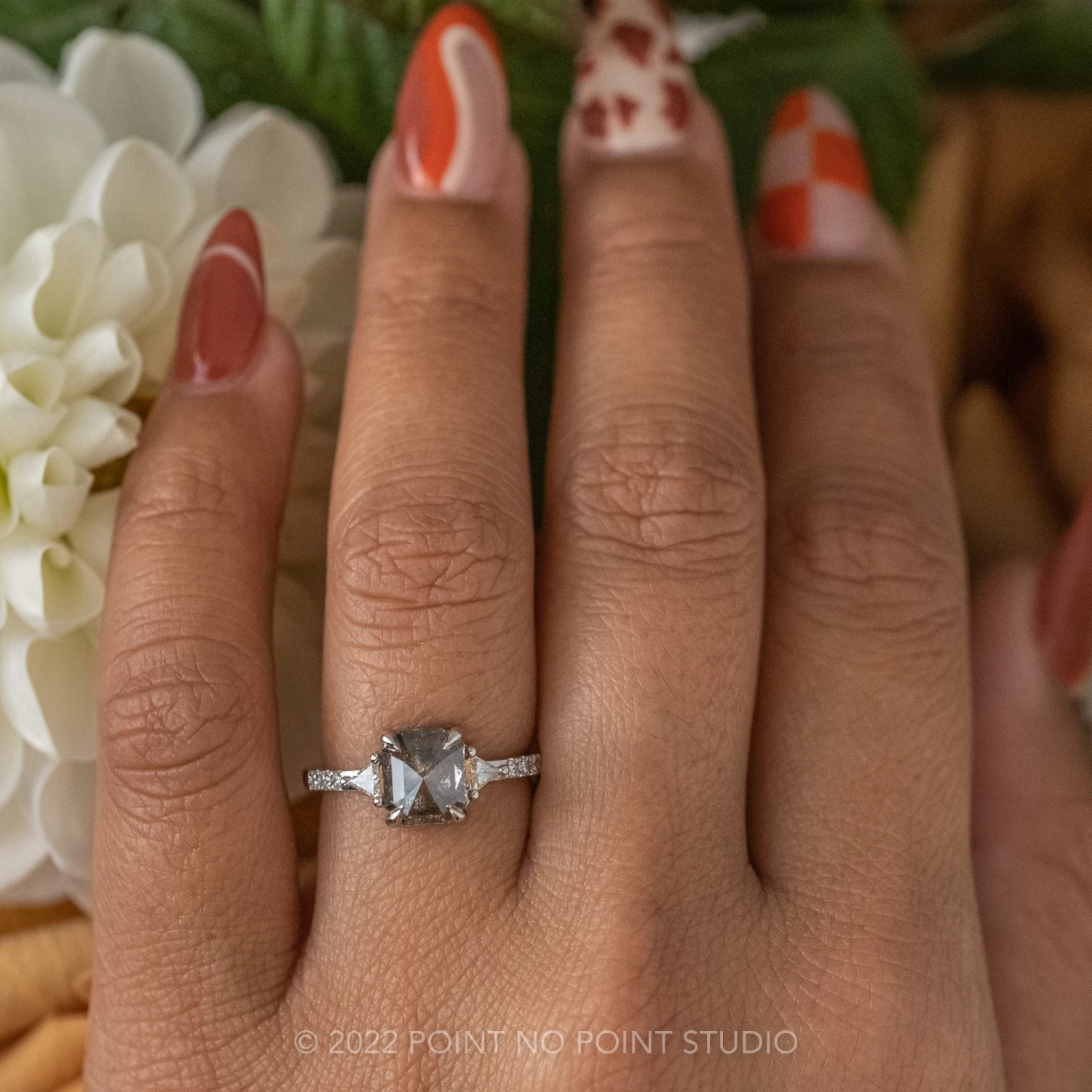 1.40 Carat Salt And Pepper Emerald Diamond Engagement Ring, Eliza Setting, 14K White Gold 2 1.40 Carat Salt And Pepper Emerald Diamond Engagement Ring, Eliza Setting, 14K White Gold - Image 2