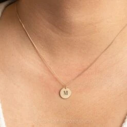 14k Gold Engraved Alouette Single Initial Small Round Charm 15 14k Gold Engraved Alouette Single Initial Small Round Charm -Point No Point Studio Store 20221028 SFS0249