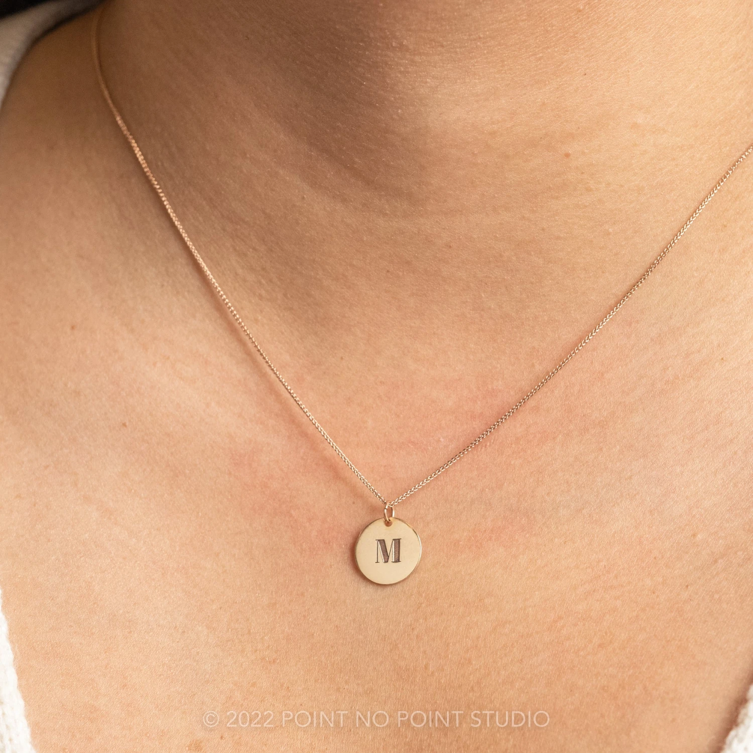 14k Gold Engraved Alouette Single Initial Small Round Charm 8 14k Gold Engraved Alouette Single Initial Small Round Charm - Image 8