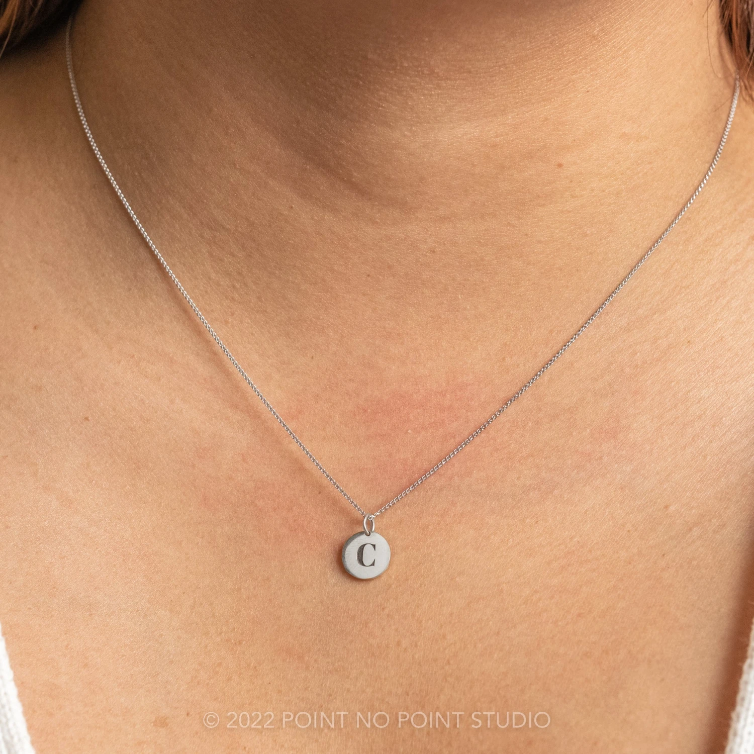 14k Gold Engraved Alouette Single Initial Small Round Charm 6 14k Gold Engraved Alouette Single Initial Small Round Charm - Image 6