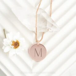 14k Gold Engraved Usoa Single Initial Large Round Charm