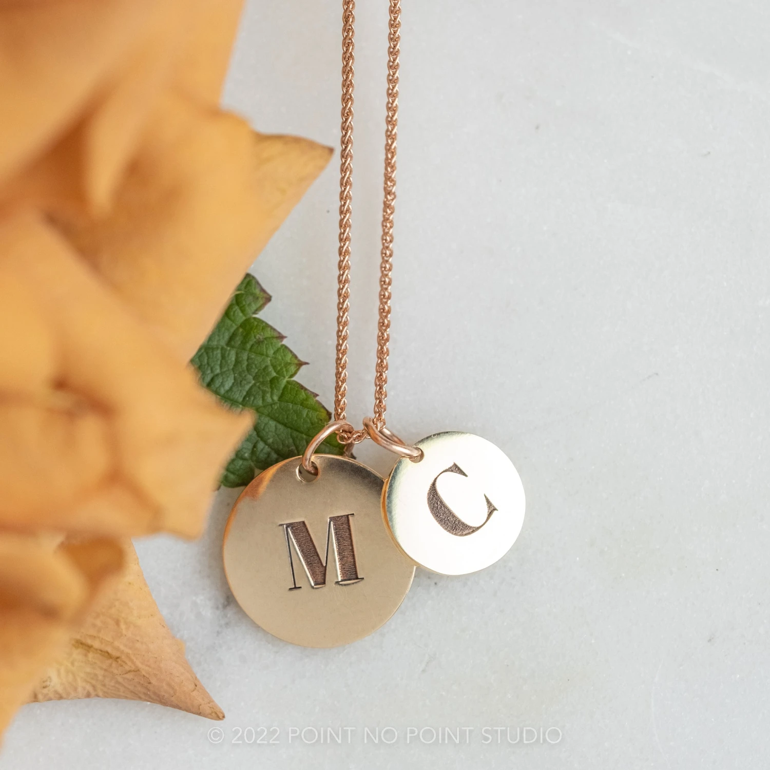 14k Gold Engraved Alouette Single Initial Small Round Charm 5 14k Gold Engraved Alouette Single Initial Small Round Charm - Image 5