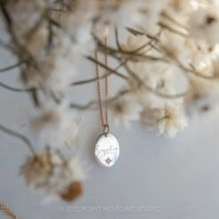 14k Gold Engraved Loa With Birthstone Small Oval Unique Charm -Point No Point Studio Store 20221102 SFS0119