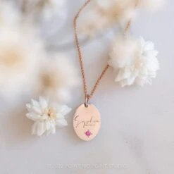 14k Gold Engraved Loa With Birthstone Small Oval Unique Charm