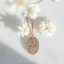 14k Gold Engraved Lark Large Oval Charm