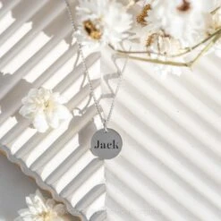 14k Gold Engraved Alouette Single Name Small Round Charm