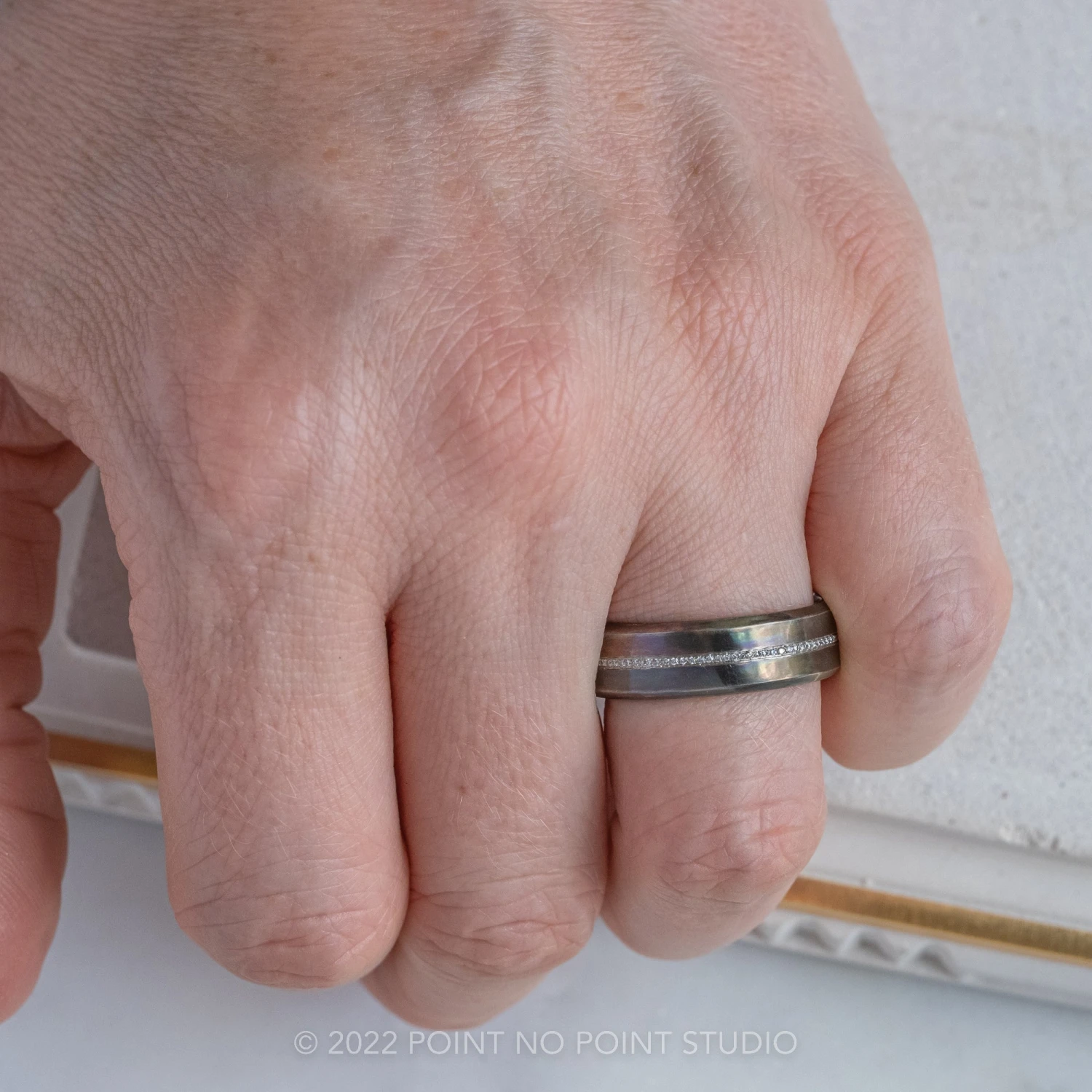 7mm Steel Men's Wedding Band With 18k White Gold Inlay 2 7mm Steel Men's Wedding Band With 18k White Gold Inlay - Image 2