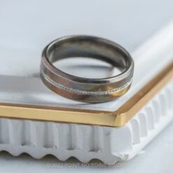 7mm Steel Men's Wedding Band With 18k White Gold Inlay 9 7mm Steel Men's Wedding Band With 18k White Gold Inlay -Point No Point Studio Store 20221102 SFS0169