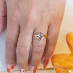 1.04 Carat Salt And Pepper Hexagon Diamond Engagement Ring, Lark Setting, 14K Yellow Gold 11 1.04 Carat Salt And Pepper Hexagon Diamond Engagement Ring, Lark Setting, 14K Yellow Gold -Point No Point Studio Store 20221102 SFS0196