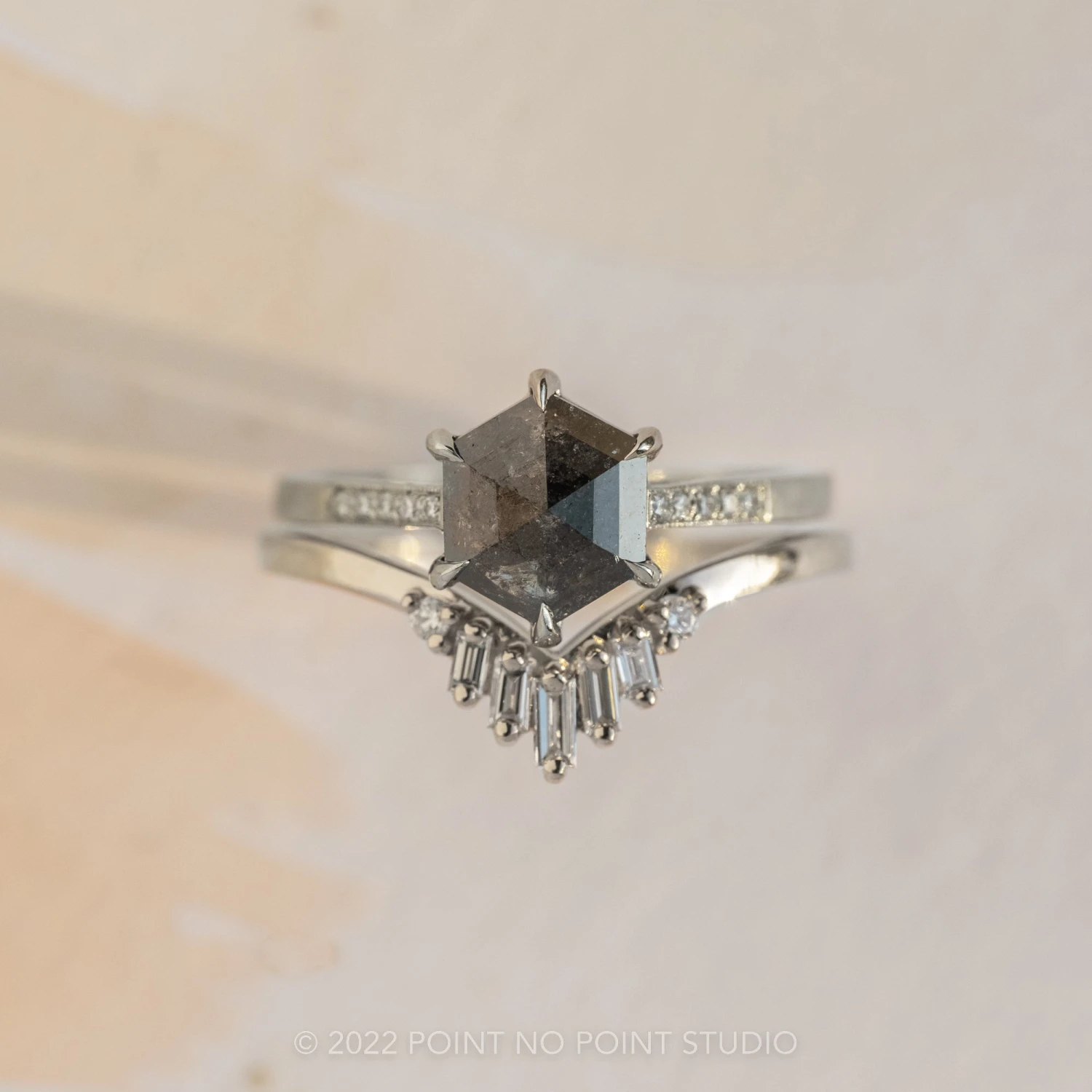 1.30 Carat Salt And Pepper Hexagon Diamond Engagement Ring, Mauve Setting, Platinum 4 1.30 Carat Salt And Pepper Hexagon Diamond Engagement Ring, Mauve Setting, Platinum - Image 4