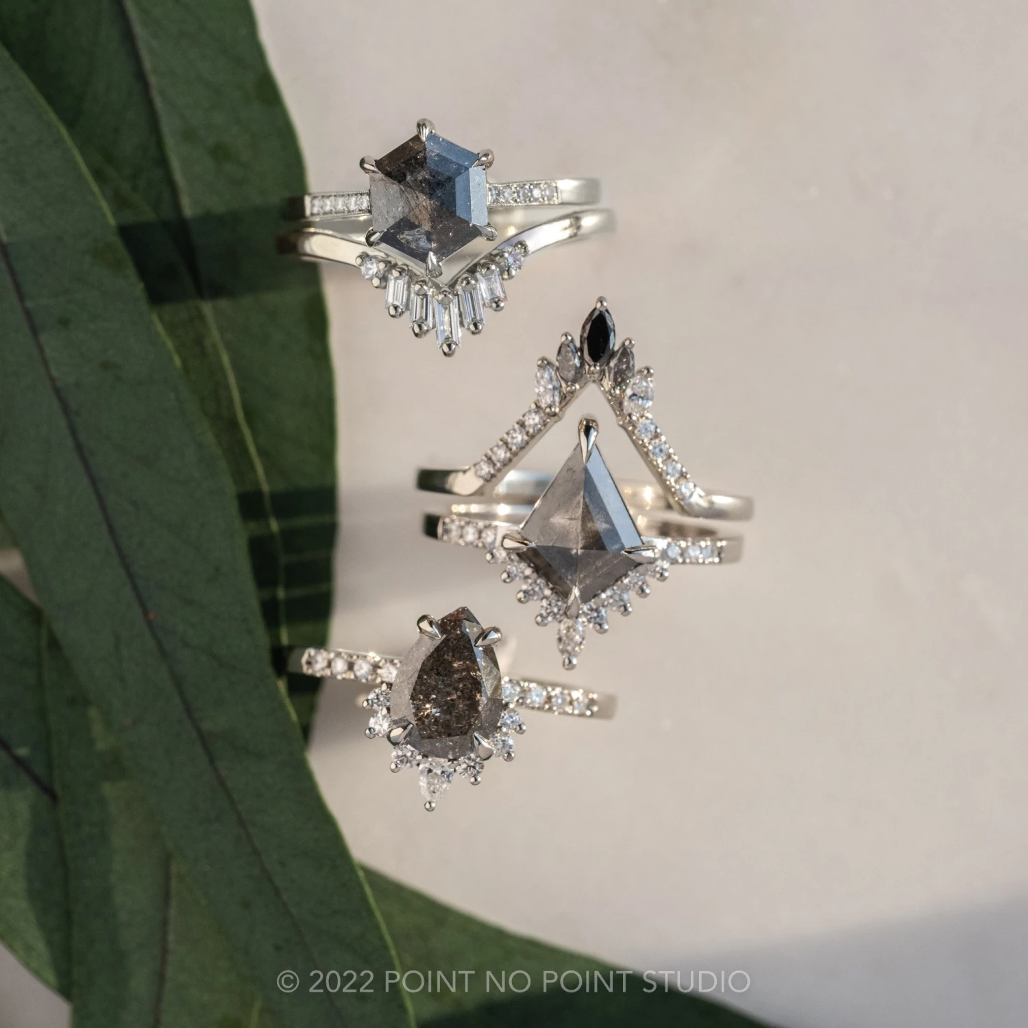 1.30 Carat Salt And Pepper Hexagon Diamond Engagement Ring, Mauve Setting, Platinum 6 1.30 Carat Salt And Pepper Hexagon Diamond Engagement Ring, Mauve Setting, Platinum - Image 6