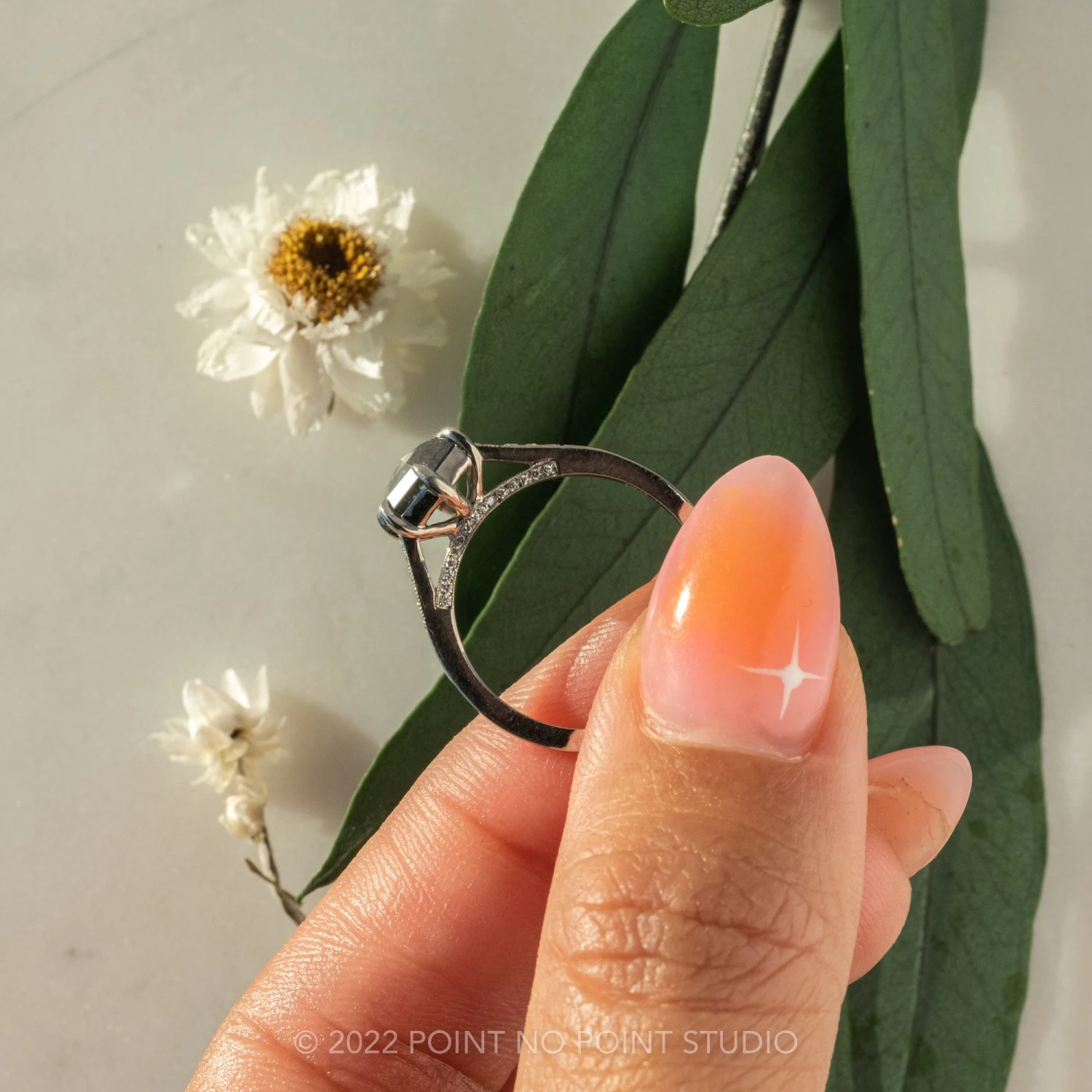 1.30 Carat Salt And Pepper Hexagon Diamond Engagement Ring, Mauve Setting, Platinum 3 1.30 Carat Salt And Pepper Hexagon Diamond Engagement Ring, Mauve Setting, Platinum - Image 3