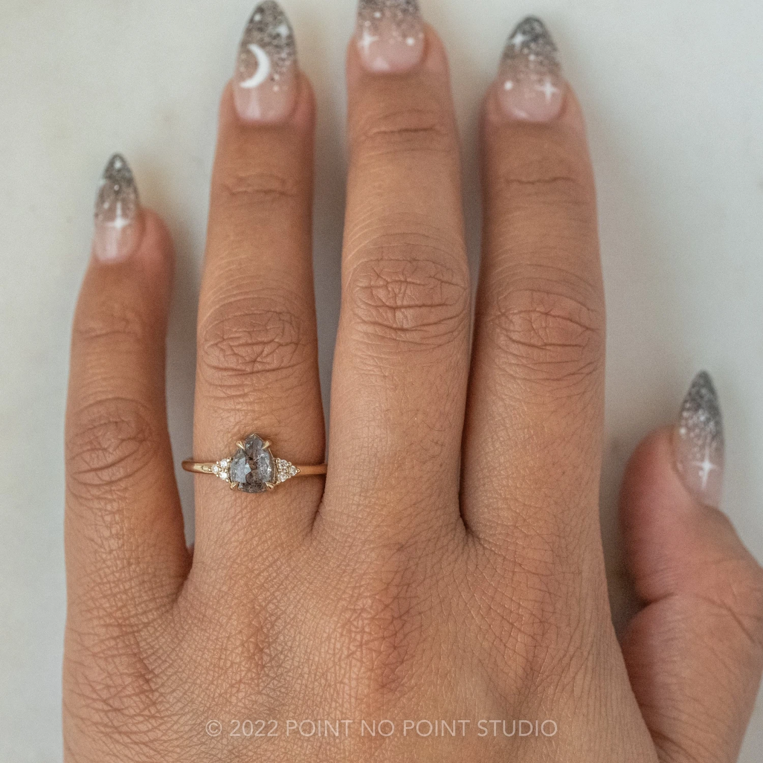 1.18 Carat Salt And Pepper Pear Diamond Engagement Ring, Quinn Setting, 14k Yellow Gold 2 1.18 Carat Salt And Pepper Pear Diamond Engagement Ring, Quinn Setting, 14k Yellow Gold - Image 2