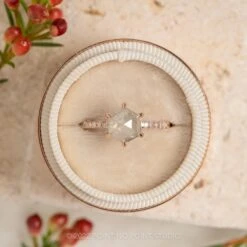 2.08 Carat Icy White Hexagon Diamond Engagement Ring, Jules Setting, 14K Rose Gold -Point No Point Studio Store 20221213 SFS0220