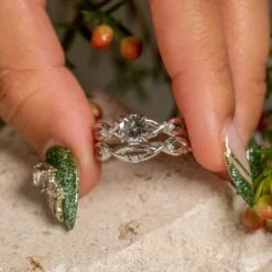 1.45 Carat Salt And Pepper Diamond Engagement Ring, Wisteria Thorns Setting, 14K White Gold 11 1.45 Carat Salt And Pepper Diamond Engagement Ring, Wisteria Thorns Setting, 14K White Gold -Point No Point Studio Store 20221213 SFS0249 1