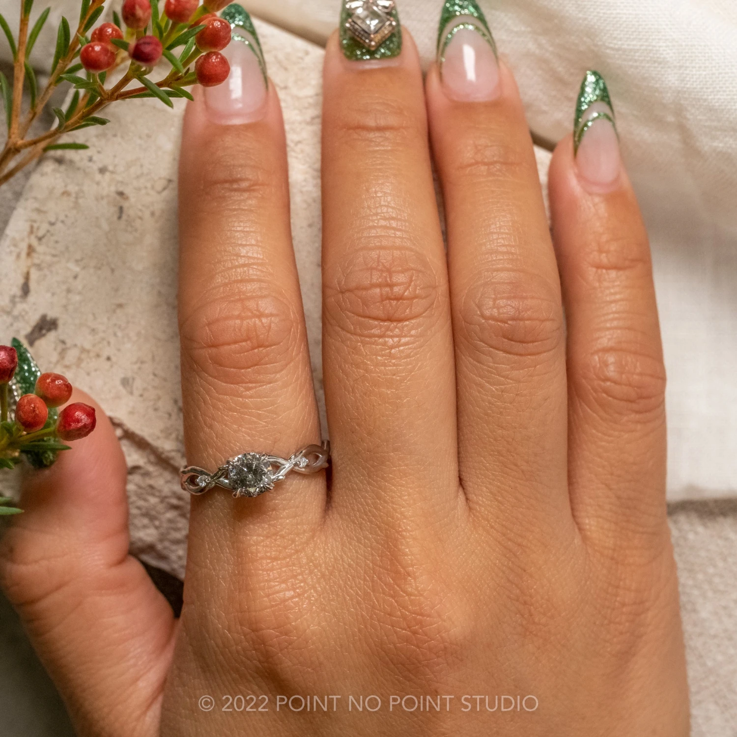 1.45 Carat Salt And Pepper Diamond Engagement Ring, Wisteria Thorns Setting, 14K White Gold 2 1.45 Carat Salt And Pepper Diamond Engagement Ring, Wisteria Thorns Setting, 14K White Gold - Image 2