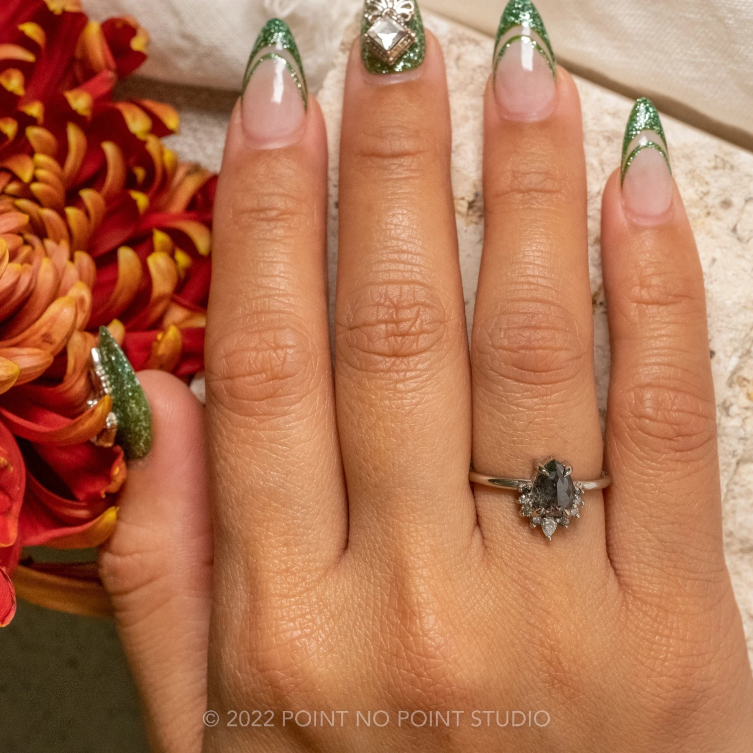 1.76 Carat Salt And Pepper Pear Diamond Engagement Ring, Ombre Ava Setting, Platinum 2 1.76 Carat Salt And Pepper Pear Diamond Engagement Ring, Ombre Ava Setting, Platinum - Image 2