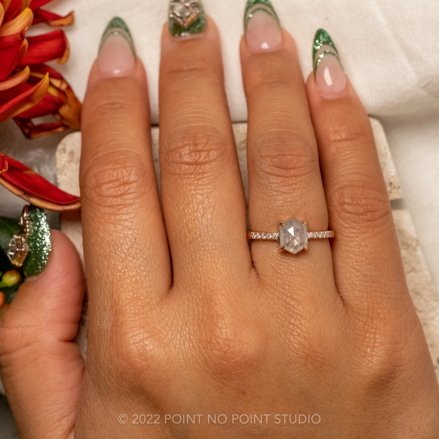 1.51 Carat Icy White Hexagon Diamond Engagement Ring, Jules Setting, 14K Rose Gold 2 1.51 Carat Icy White Hexagon Diamond Engagement Ring, Jules Setting, 14K Rose Gold - Image 2