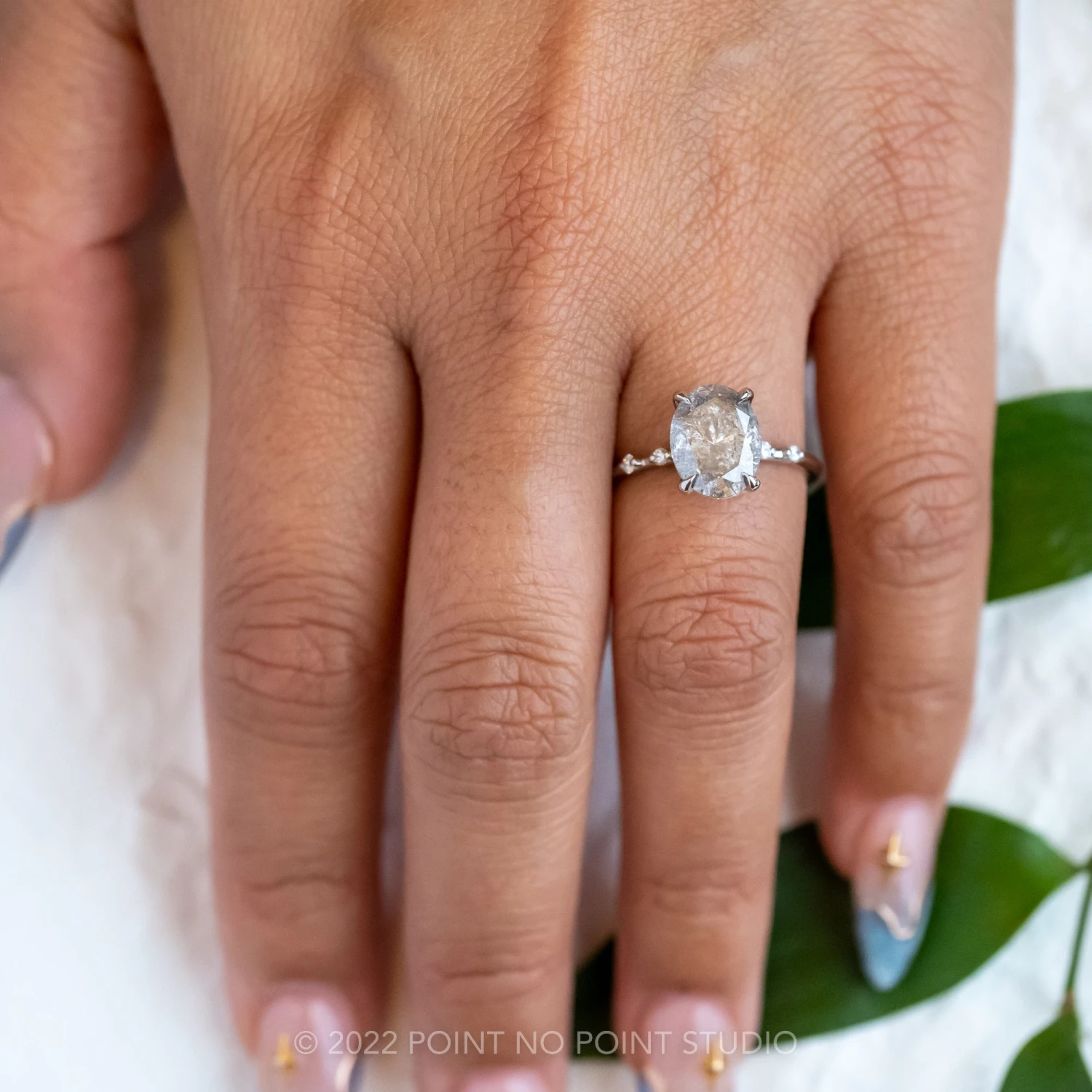 2.19 Carat Salt And Pepper Oval Diamond Engagement Ring, Nova Setting, 14K White Gold 2 2.19 Carat Salt And Pepper Oval Diamond Engagement Ring, Nova Setting, 14K White Gold - Image 2