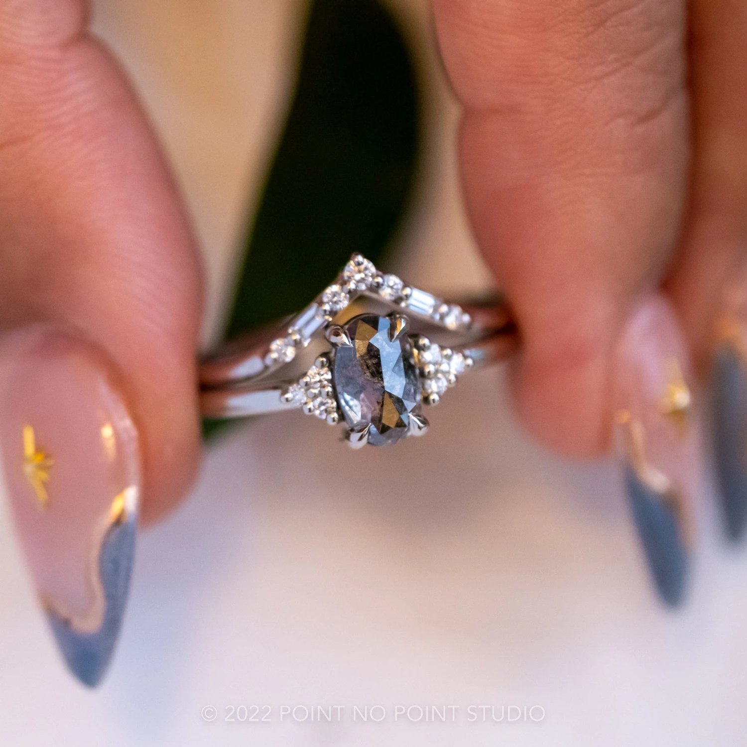 .86 Carat Salt And Pepper Oval Diamond Engagement Ring, Quinn Setting, 14K White Gold 2 .86 Carat Salt And Pepper Oval Diamond Engagement Ring, Quinn Setting, 14K White Gold - Image 2