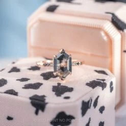 2.23 Carat Black Speckled Hexagon Diamond Engagement Ring, Ombre Sirena Setting, 14K Rose Gold -Point No Point Studio Store 20230110 SFS0147