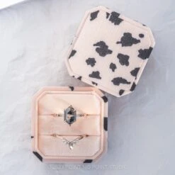 2.23 Carat Black Speckled Hexagon Diamond Engagement Ring, Ombre Sirena Setting, 14K Rose Gold -Point No Point Studio Store 20230110 SFS0148