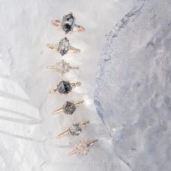 2.23 Carat Black Speckled Hexagon Diamond Engagement Ring, Ombre Sirena Setting, 14K Rose Gold -Point No Point Studio Store 20230110 SFS0167 64720735 2d1a 470e 819d 7f979b8205f5