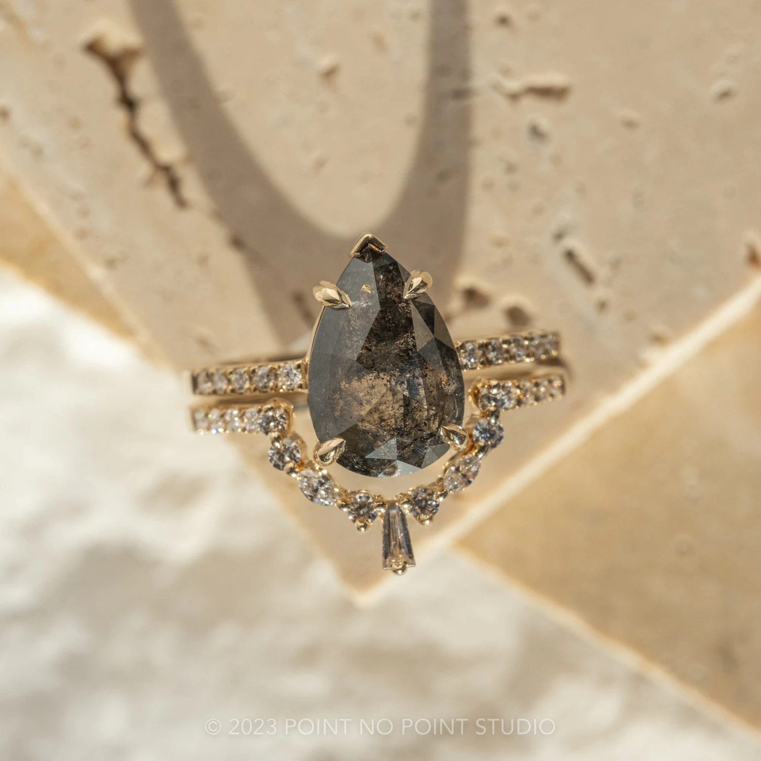 2.48 Carat Black Speckled Pear Diamond Engagement Ring, Jules Setting,14k Yellow Gold 3 2.48 Carat Black Speckled Pear Diamond Engagement Ring, Jules Setting,14k Yellow Gold - Image 3