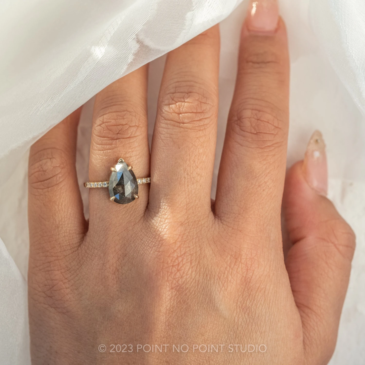 2.48 Carat Black Speckled Pear Diamond Engagement Ring, Jules Setting,14k Yellow Gold 2 2.48 Carat Black Speckled Pear Diamond Engagement Ring, Jules Setting,14k Yellow Gold - Image 2