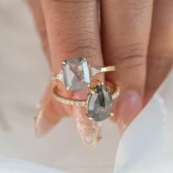 2.37tcw Salt And Pepper Emerald Cut Diamond Engagement Ring, Zoe Setting, 14K Yellow Gold -Point No Point Studio Store 20230119 SFS0167