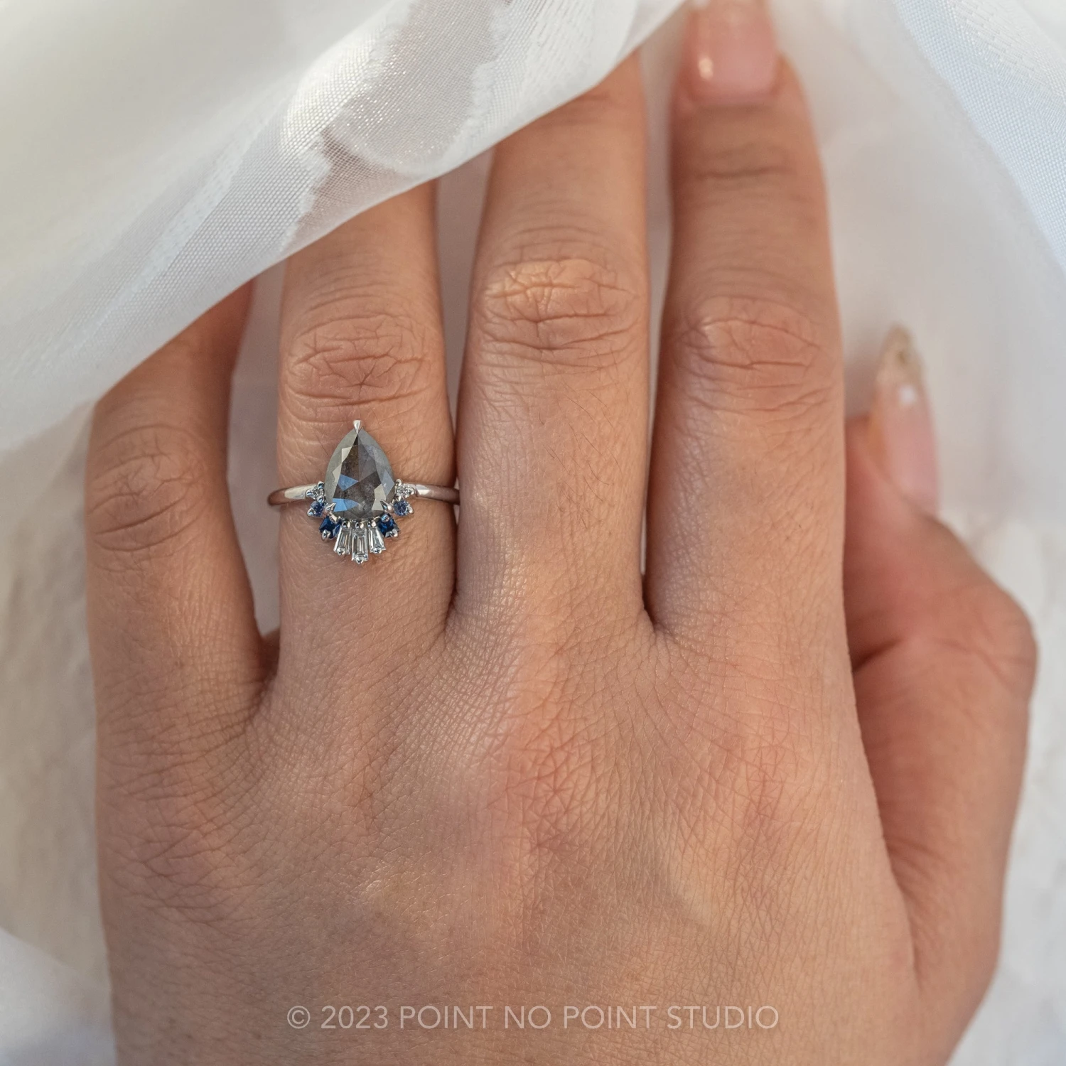 1.22 Carat Salt And Pepper Pear Diamond Engagement Ring, Wren Setting, Platinum 2 1.22 Carat Salt And Pepper Pear Diamond Engagement Ring, Wren Setting, Platinum - Image 2