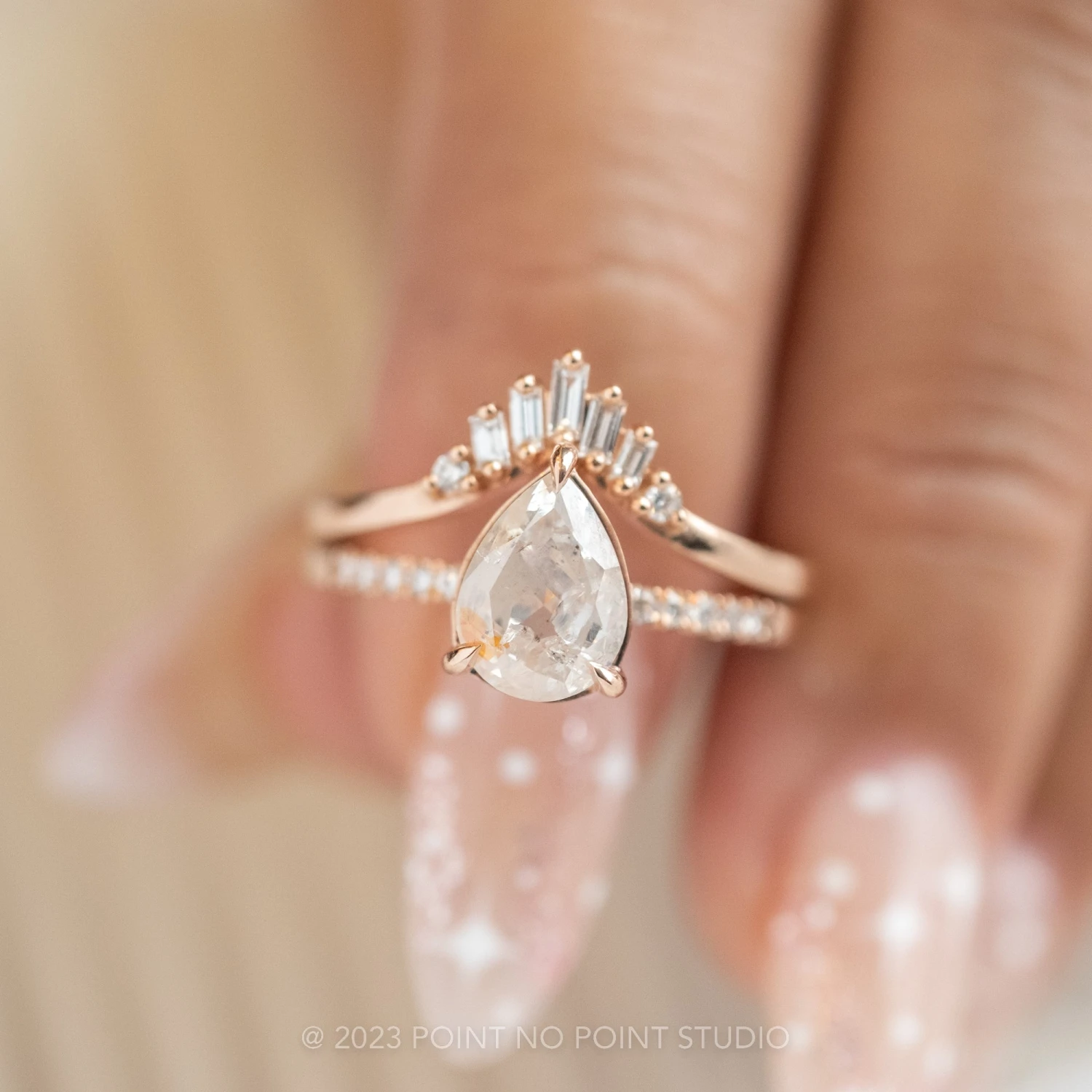 1.90 Carat Icy White Pear Diamond Engagement Ring, Juliette Setting, 14K Rose Gold 2 1.90 Carat Icy White Pear Diamond Engagement Ring, Juliette Setting, 14K Rose Gold - Image 2