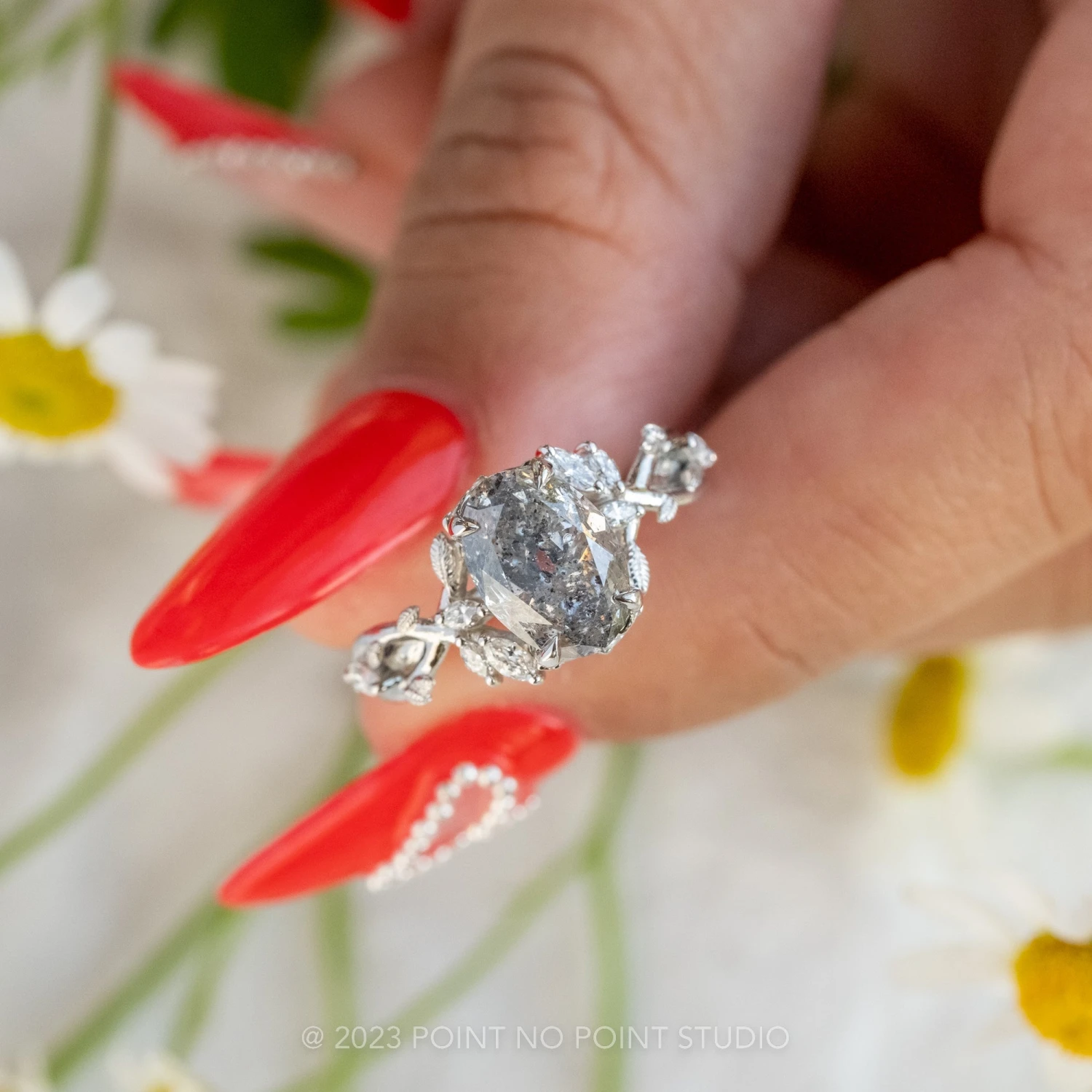 2.51 Carat Salt And Pepper Oval Diamond Engagement Ring, Ainsley Setting, Platinum 7 2.51 Carat Salt And Pepper Oval Diamond Engagement Ring, Ainsley Setting, Platinum - Image 7